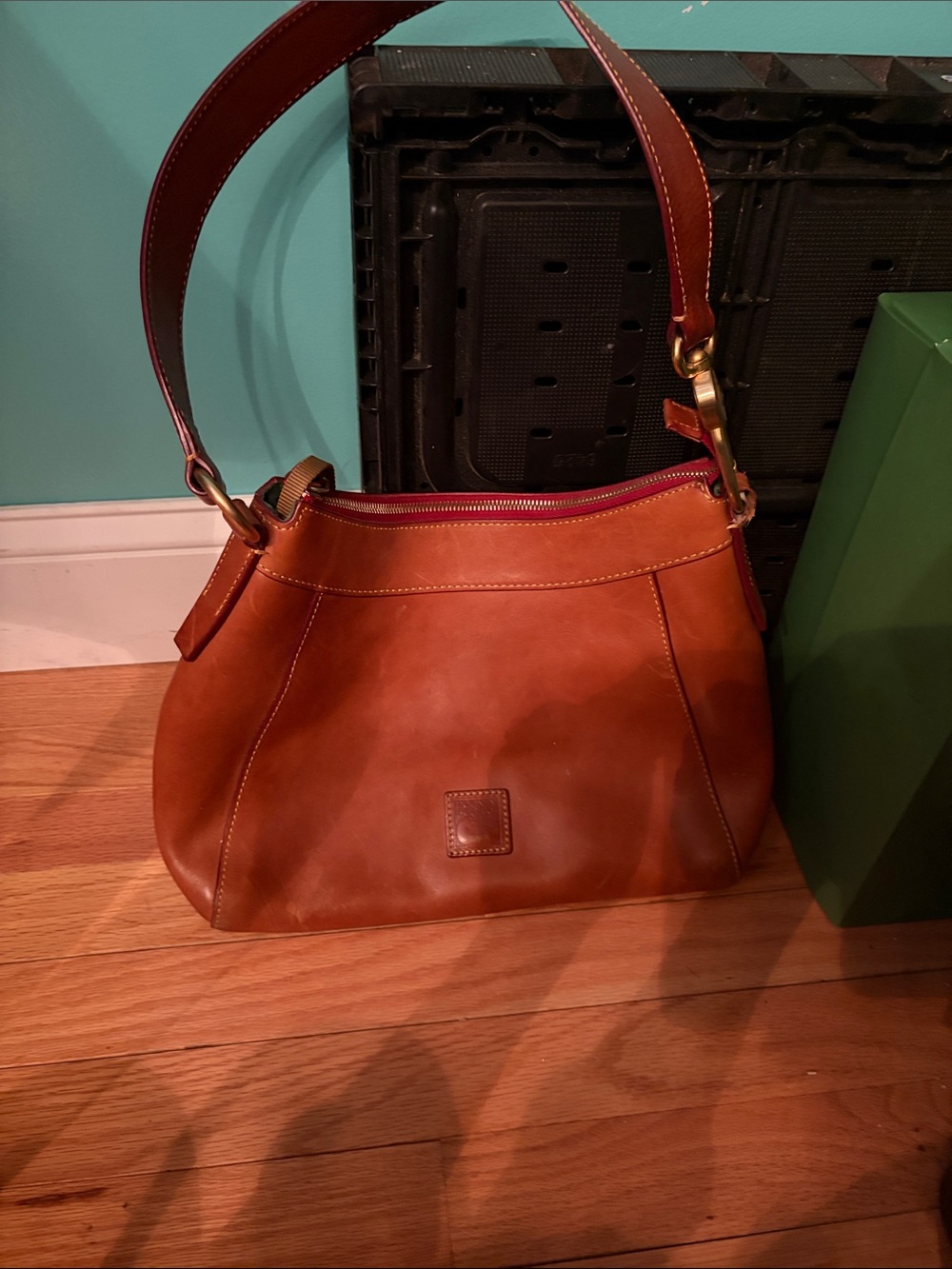 Dooney & Bourke Brown Leather Shoulder Bag with Red Trim